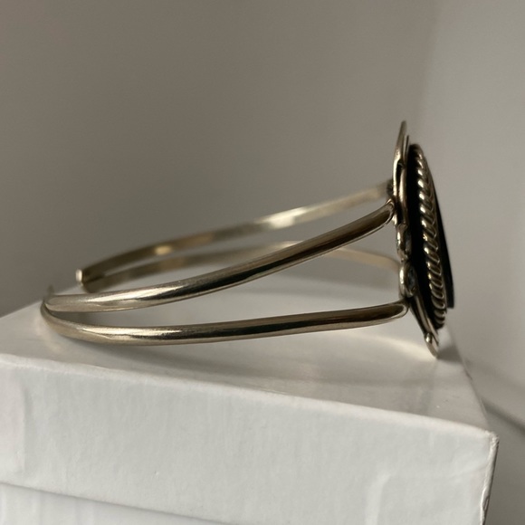 Silver Cuff Bracelet with Black Stone - Native, Unique - Picture 8 of 11